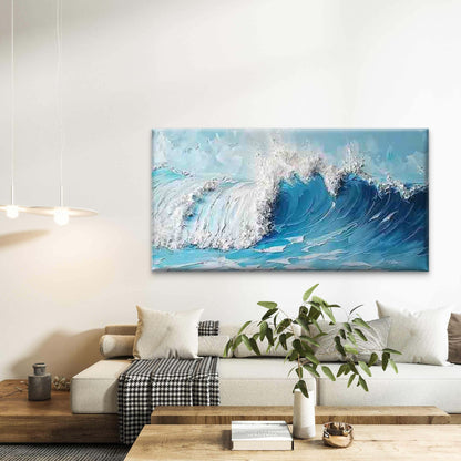 Turquoise & Coastal Ocean Wave Wall Art Canvas Office Home Room Framed 120x60cm - Bella Home Decor