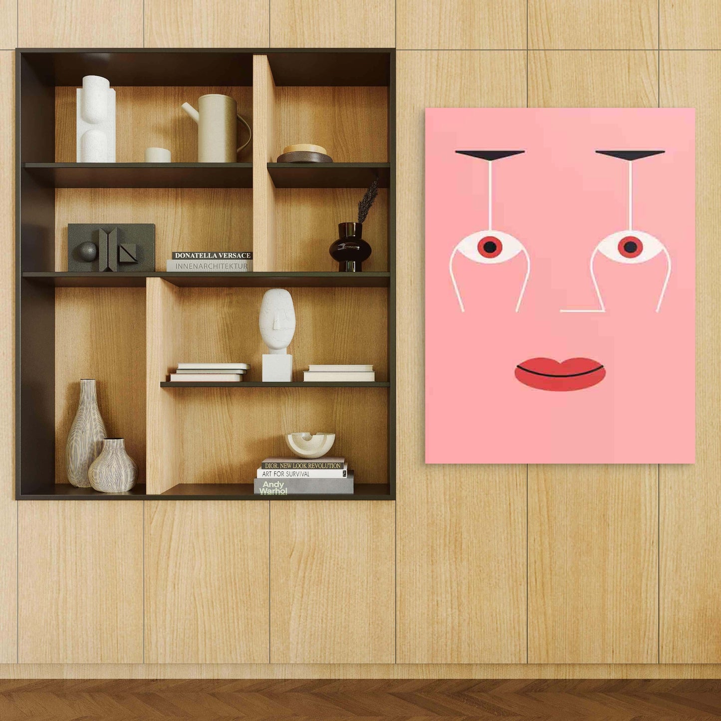 Pink Background & Eyes, Lips & Red Nose 60x90cm Metal Print Ready to Hang - Bella Home Decor