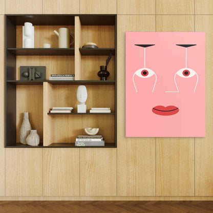 Pink Background & Eyes, Lips & Red Nose 60x90cm Metal Print Ready to Hang - Bella Home Decor