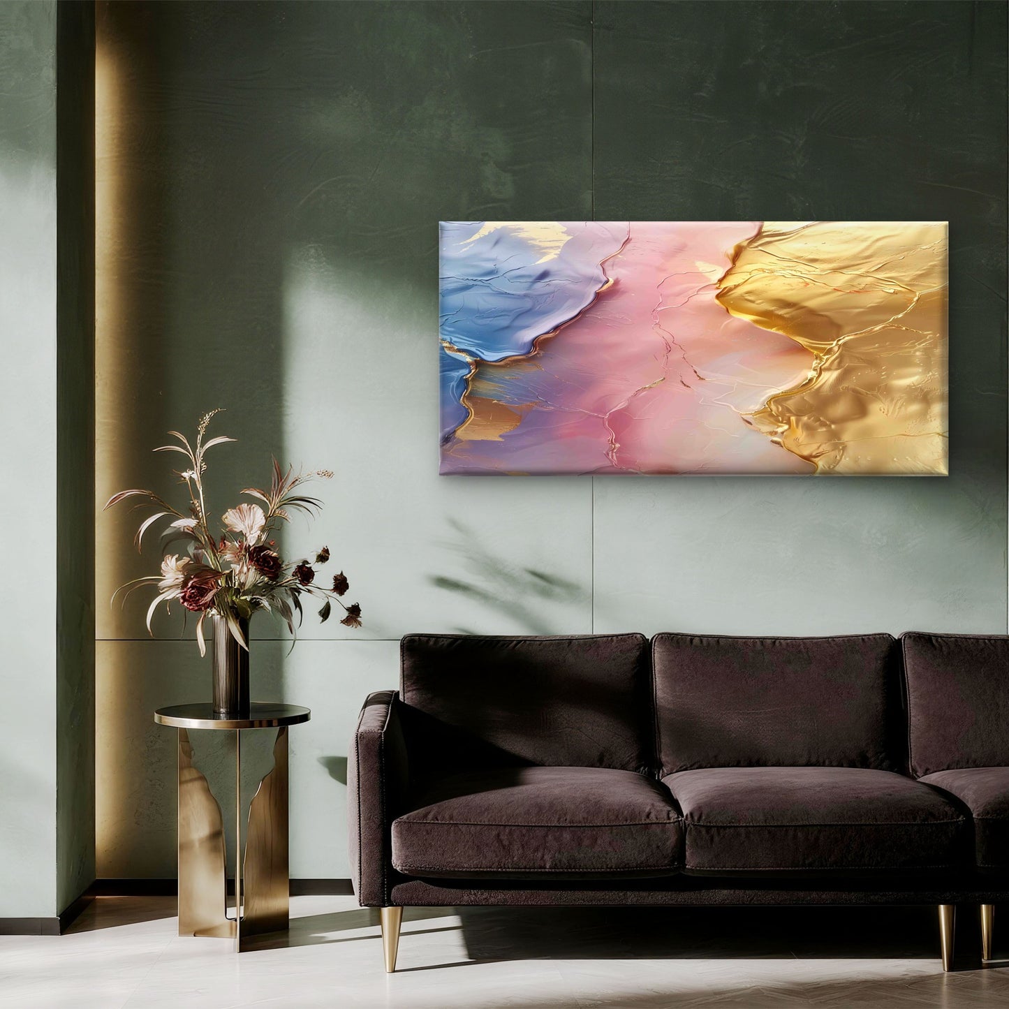 Pastel Metallic Fluid Terrain Wall Art Canvas Office Home Room Framed 120x60cm - Bella Home Decor