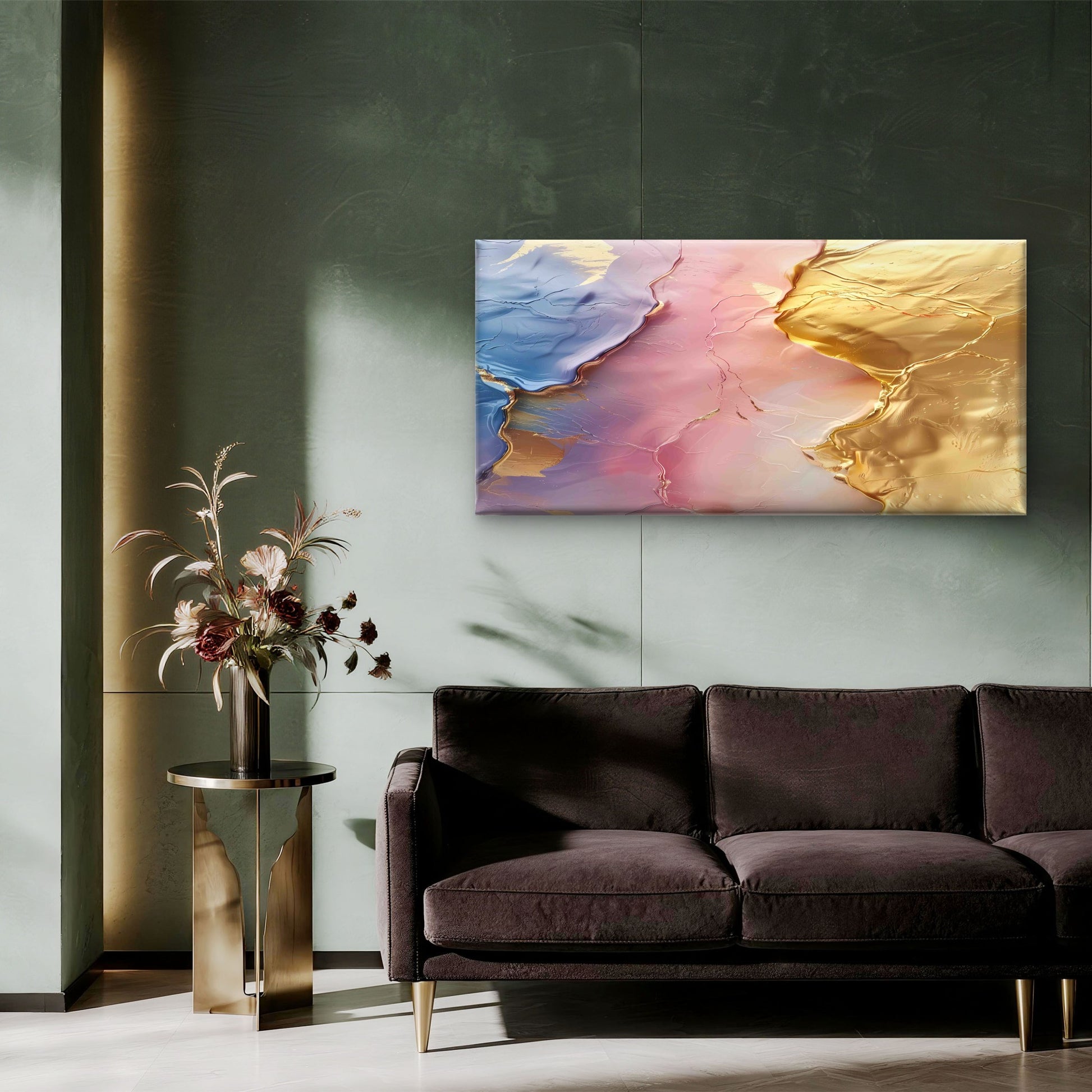 Pastel Metallic Fluid Terrain Wall Art Canvas Office Home Room Framed 120x60cm - Bella Home Decor