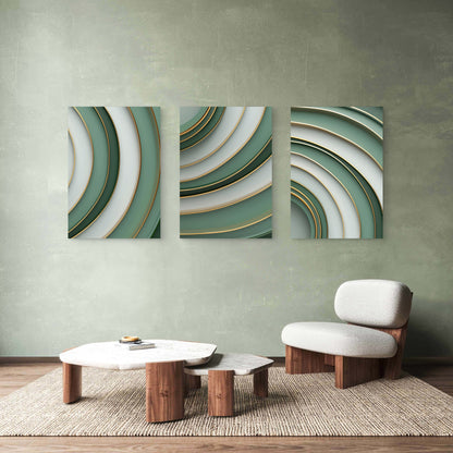 3pcs Modern Sage Green Gold Abstract Curves   Wall Art Set Canvas Framed 40x60cm - High Quality Print 100% Australian Made Wall Canvas Ready to Hang