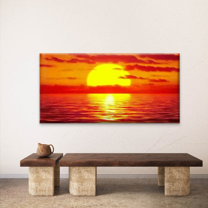 Golden Sunset Glow Wall Art Canvas Office Home Room Framed 120x60cm - Bella Home Decor