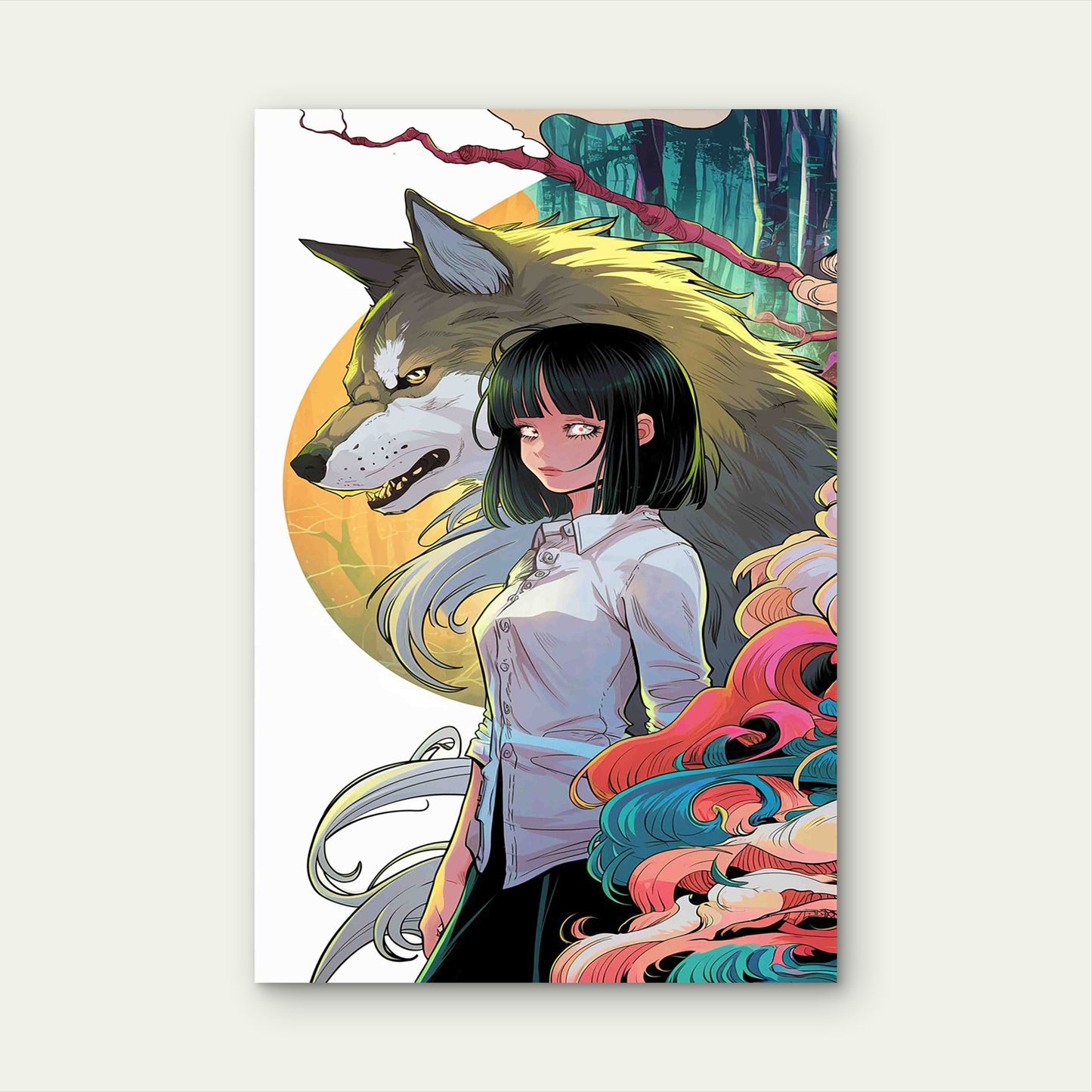 Featuring a Girl And a Large Wolf 60x90cm Metal Print Ready to Hang