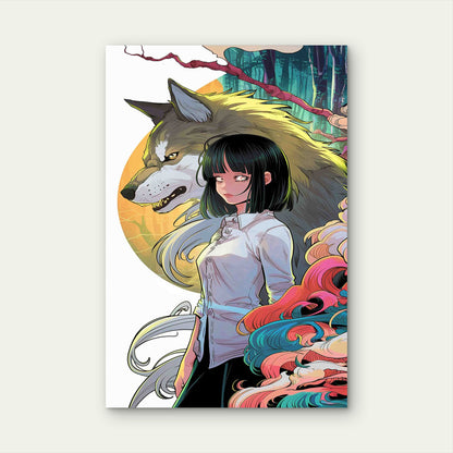 Featuring a Girl And a Large Wolf 60x90cm Metal Print Ready to Hang