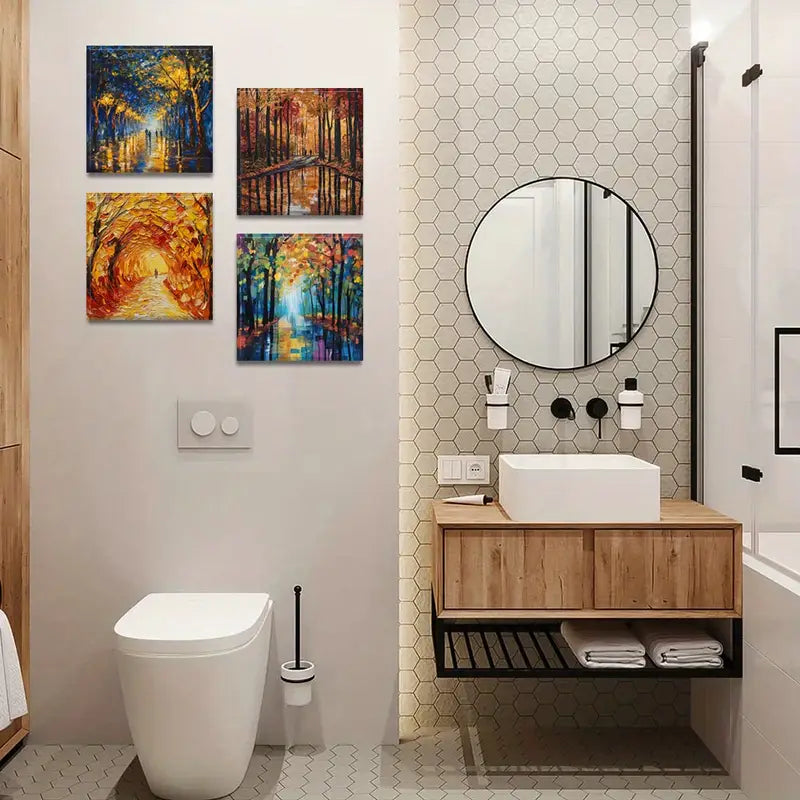 4pcs Lights Square, Colorful Art Prints   Wall Art Canvas Framed