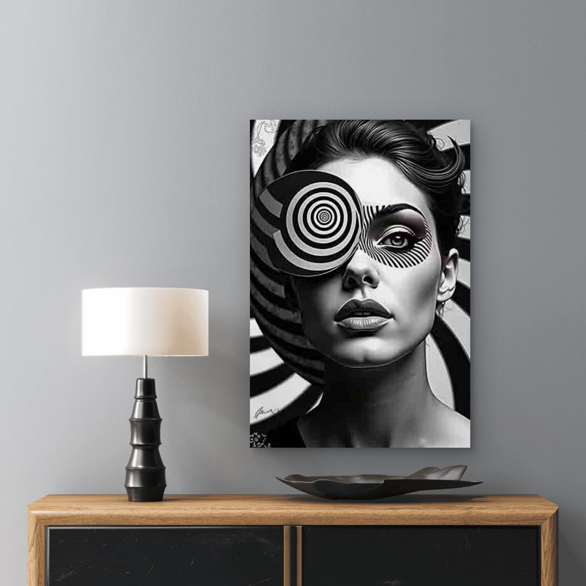 Black and White Abstract Style Portrait 40x60cm Metal Print Ready to Hang - Bella Home Decor