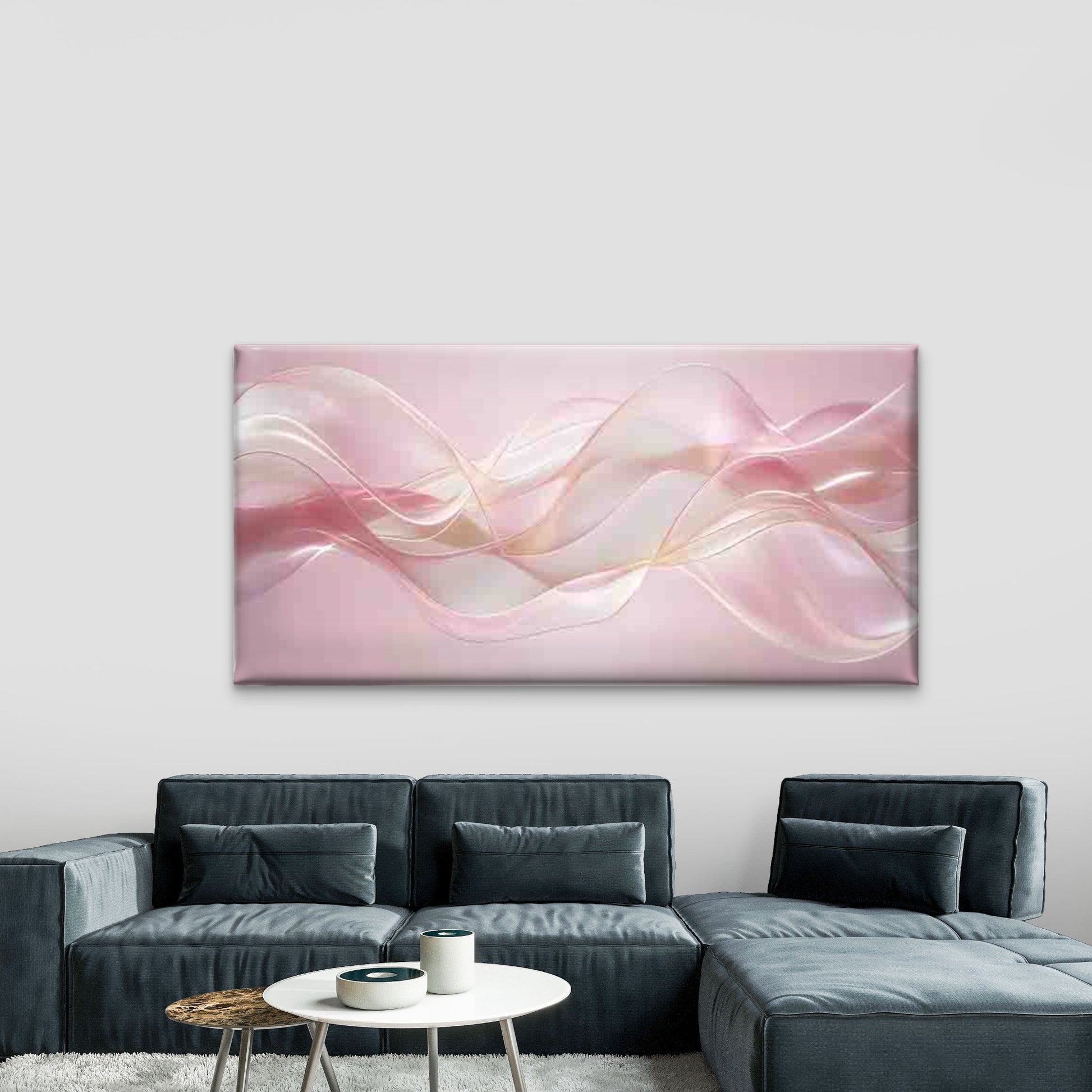 Soft Pink Abstract Fluid Wave Wall Art Canvas Office Home Room Framed 120x60cm - Bella Home Decor