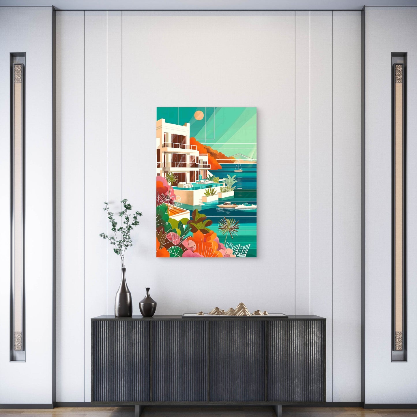 Luxurious House by the Ocean 60x90cm Metal Print Ready to Hang