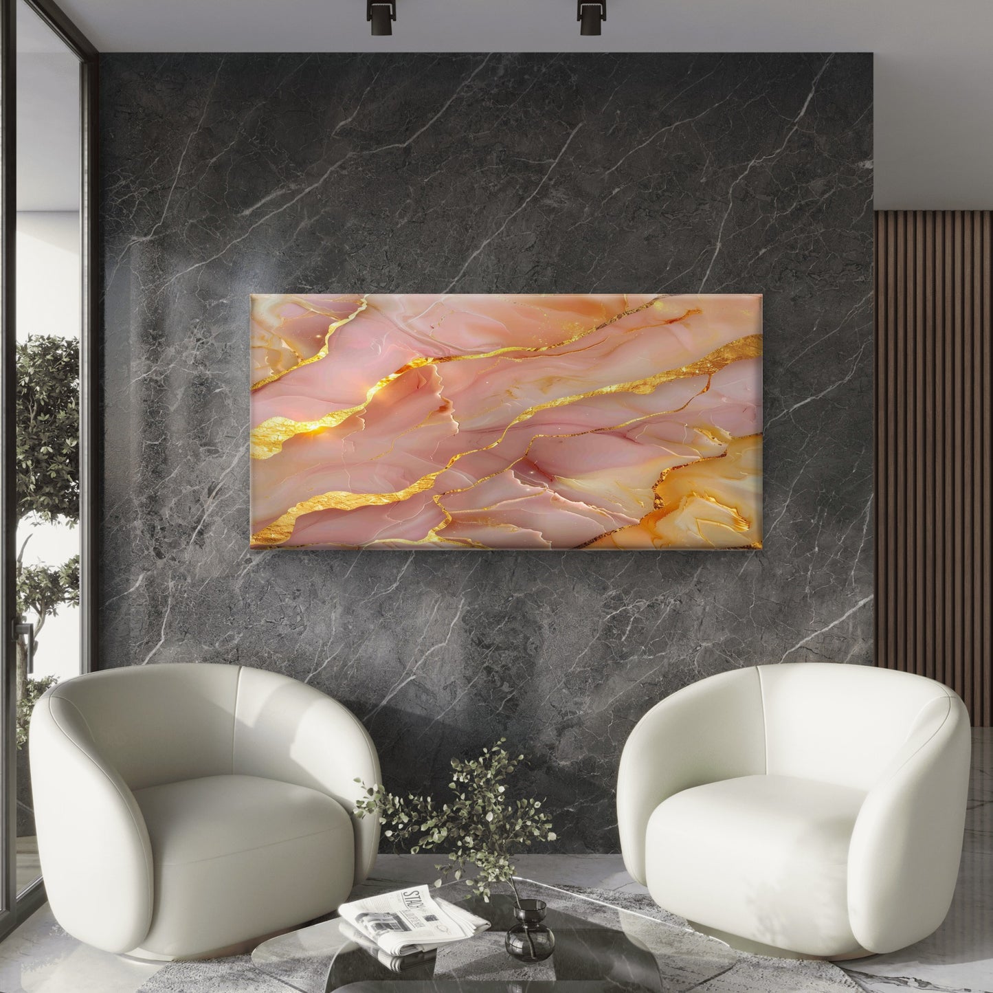 Abstract Pastel Pink Agate Wall Art Canvas Office Home Room Framed 120x60cm