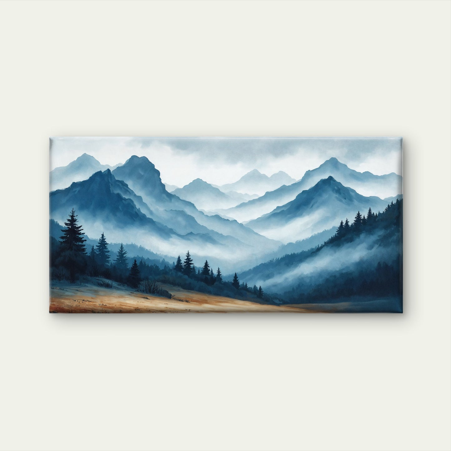 Misty Pine Forest Blue Mountain Wall Art Canvas Office Home Room Framed 120x60cm