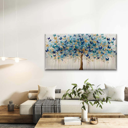 Golden Tree with Blue & Golden Wall Art Canvas Office Home Room Framed 120x60cm - Bella Home Decor