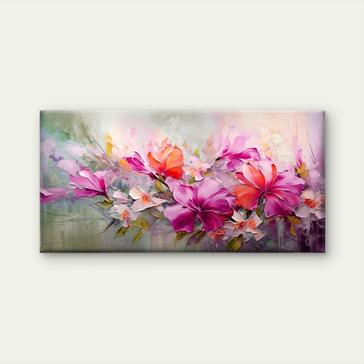 Pink Abstract Floral Art Wall Art Canvas Office Home Room Framed 120x60cm