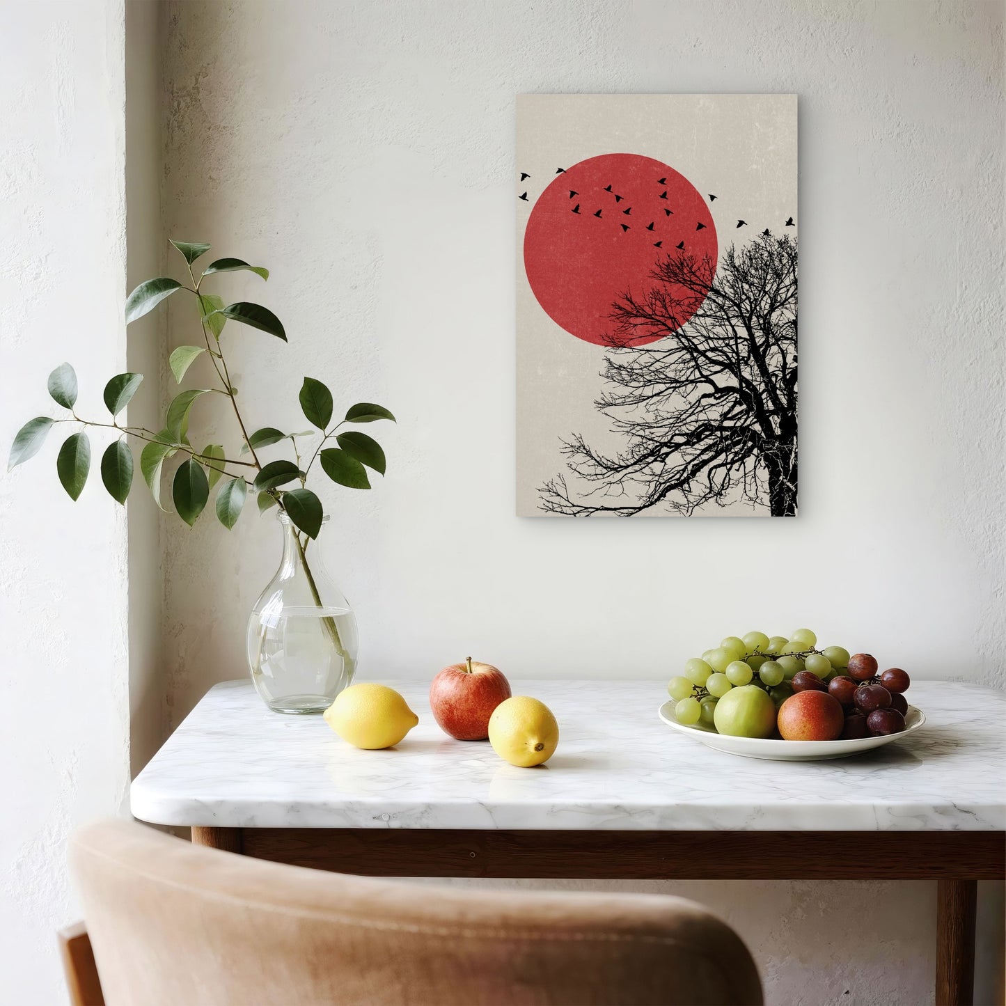 Red Sun with Tree Silhouette and Birds 60x90cm Metal Print Ready to Hang