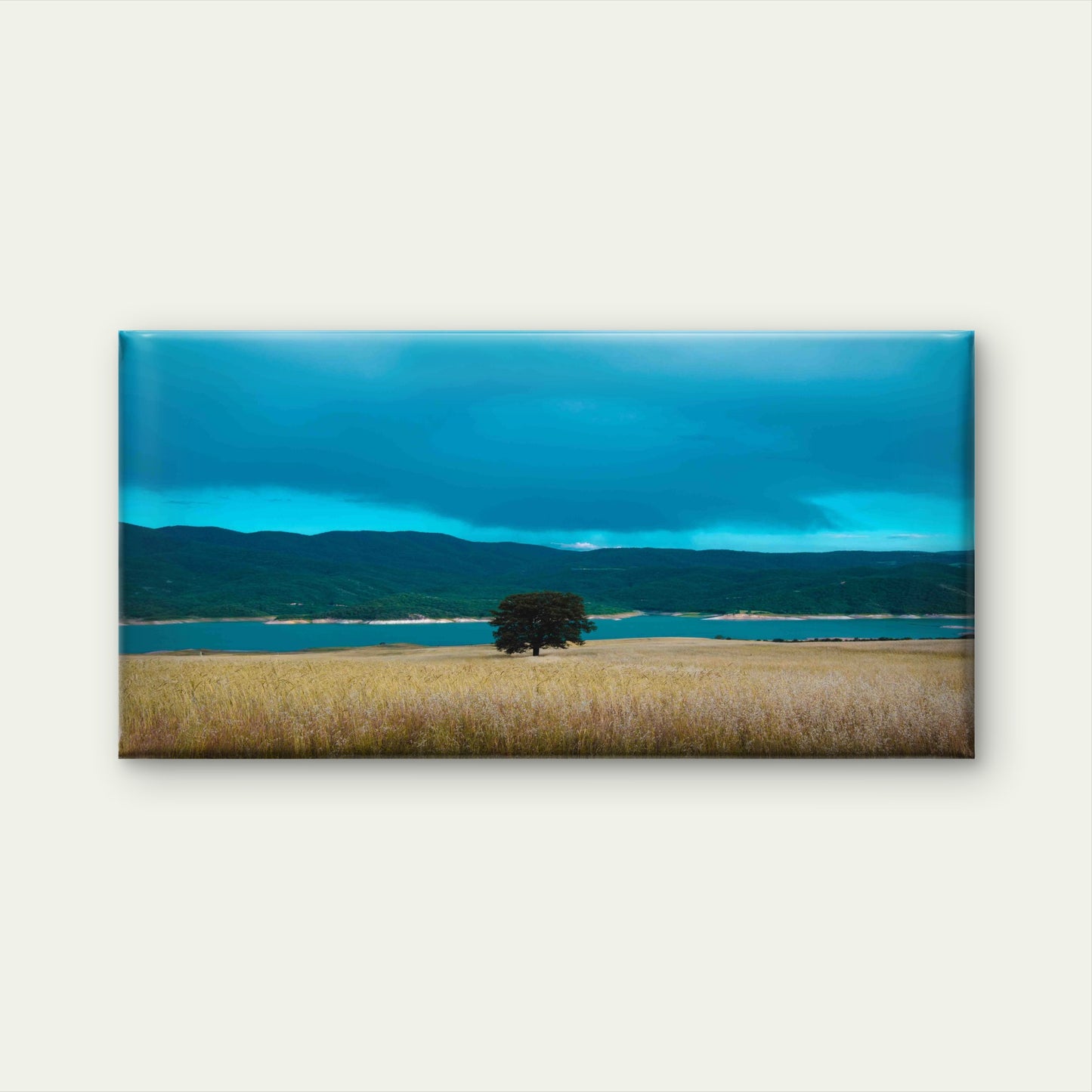 Grassland with Lake Behind Wall Art Canvas Office Home Room Framed 120x60cm
