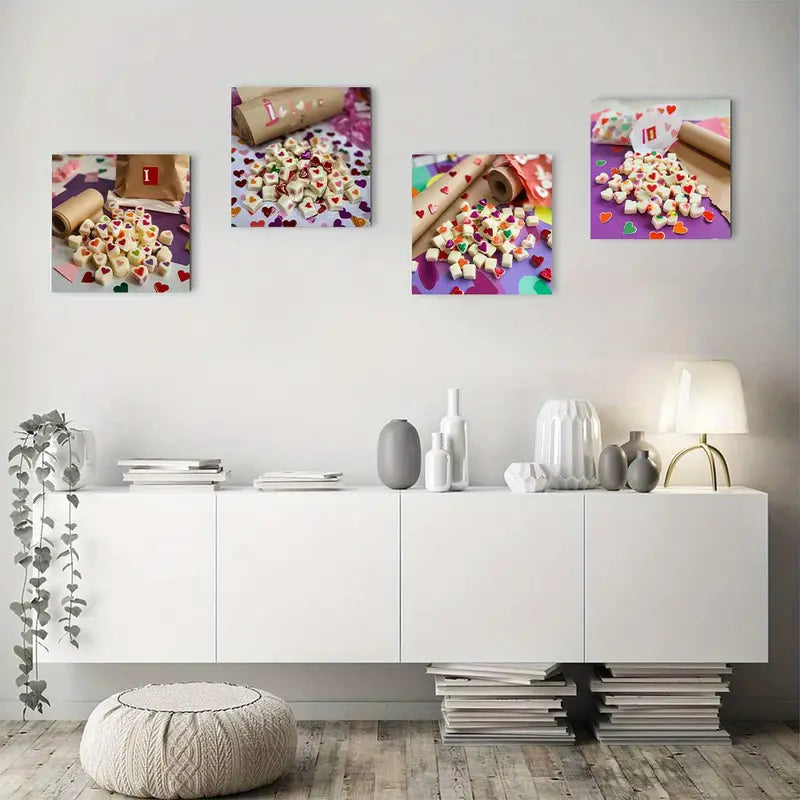 4pcs Colorful Love Candy Prints Wall Art Canvas Framed