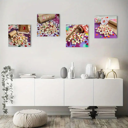 4pcs Colorful Love Candy Prints Wall Art Canvas Framed