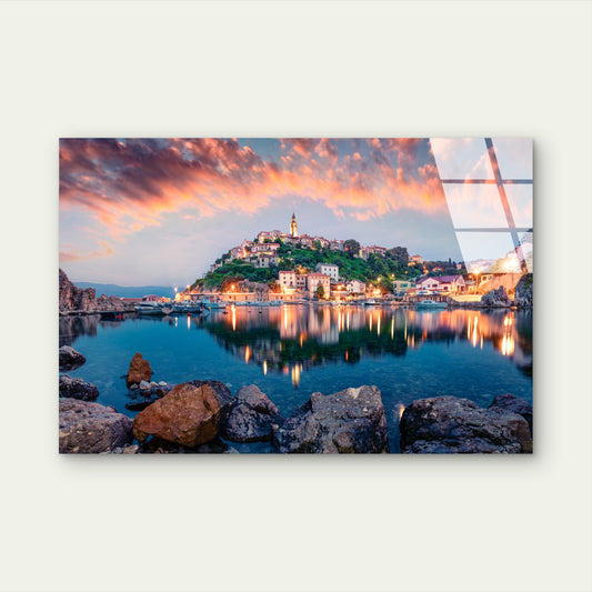 Coastal Harbor Sunset Tempered Glass Printing Wall Art Australian Made Quality