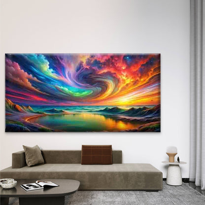 Lake with Swirling Clouds Wall Art Canvas Office Home Room Framed 120x60cm