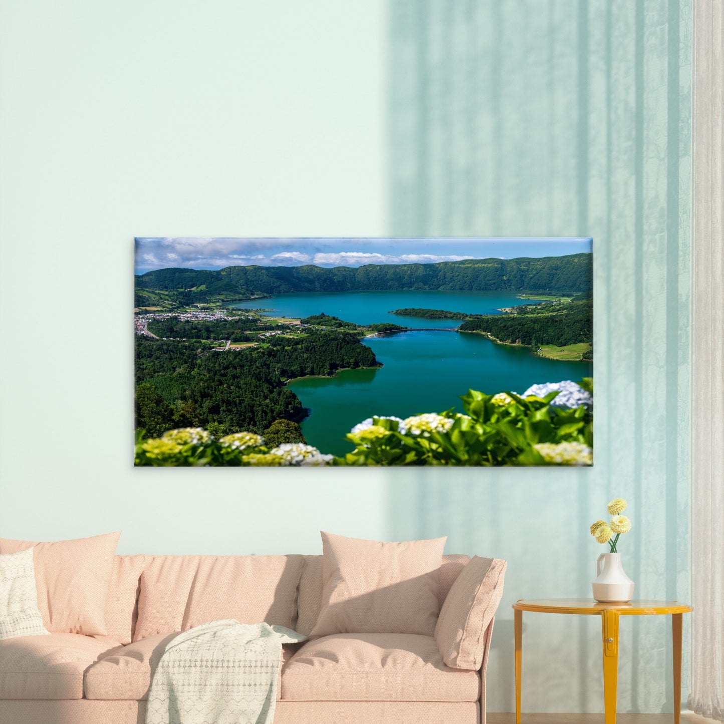 Sete Cidades Crater Lakes Wall Art Canvas Office Home Room Framed 120x60cm