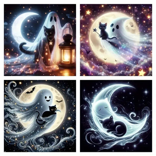 4pcs Black Cat Series Masterpiece Wall Art Canvas Framed