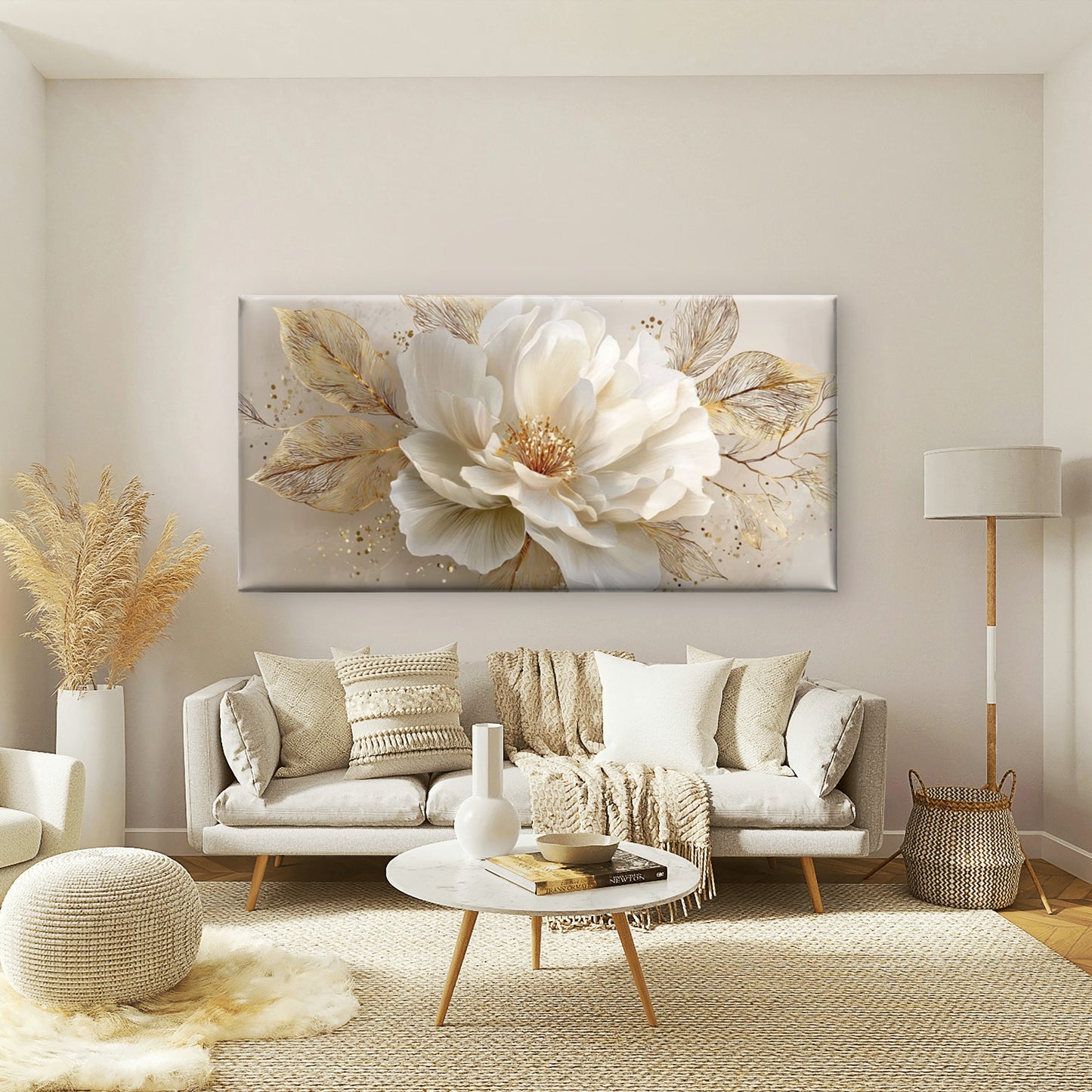 Elegant Golden Flower Petals Wall Art Canvas Office Home Room Framed 120x60cm