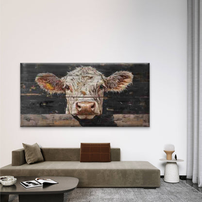Rustic Cow Portrait Wall Art Canvas Office Home Room Framed 120x60cm