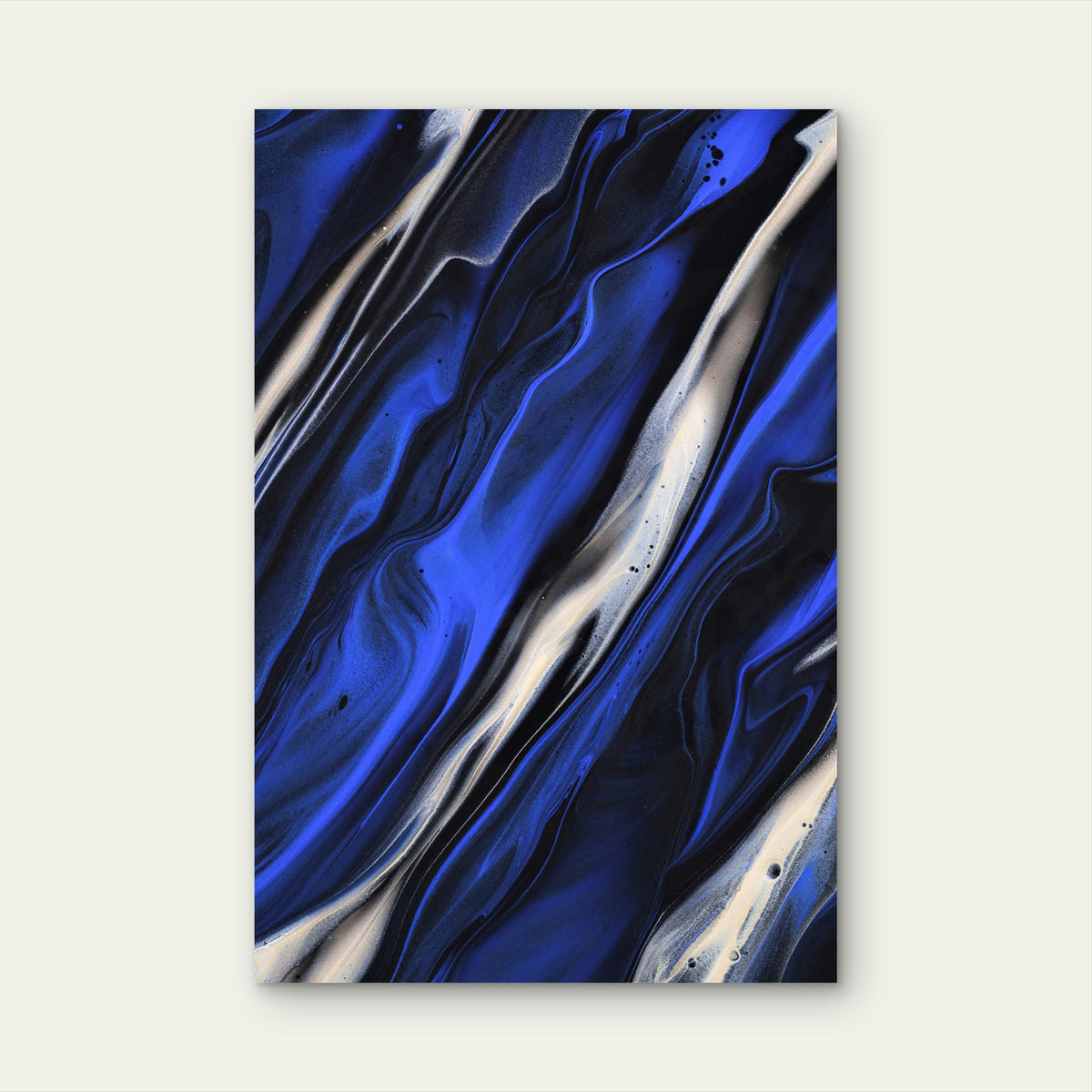 Blue and White Abstract Painting on Black Background 60x90cm Metal Print Ready to Hang