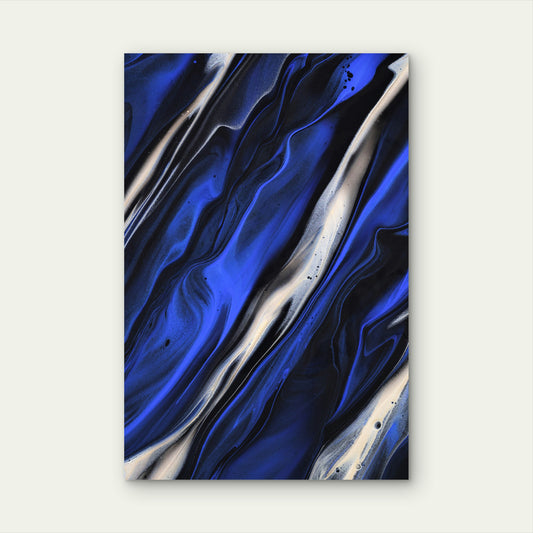 Blue and White Abstract Painting on Black Background 60x90cm Metal Print Ready to Hang