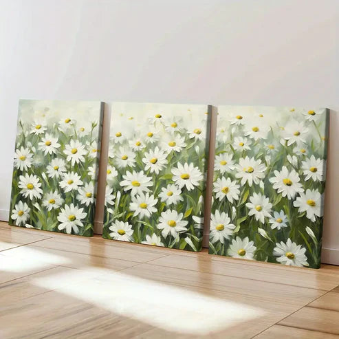 3pcs Daisy Field, Soft Pastel, Nature Scenery Wall Art Set Canvas Unframed - High Quality Print 100% Australian Made Wall Canvas - Bella Home Decor