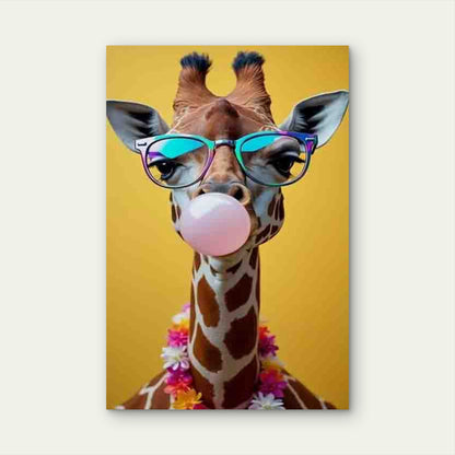 Playful Whimsical Giraffe 60x90cm Metal Print Ready to Hang