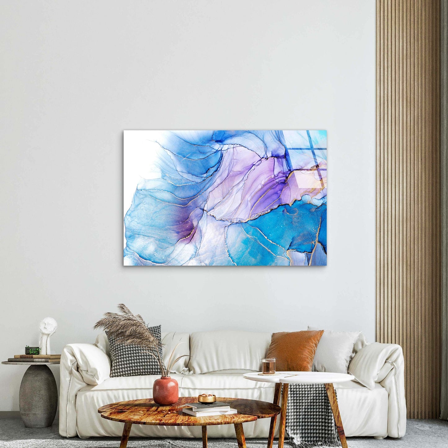 Blue Purple Alcohol Ink Tempered Glass Printing Wall Art Australian Made Quality