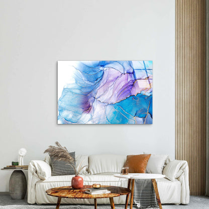 Blue Purple Alcohol Ink Tempered Glass Printing Wall Art Australian Made Quality