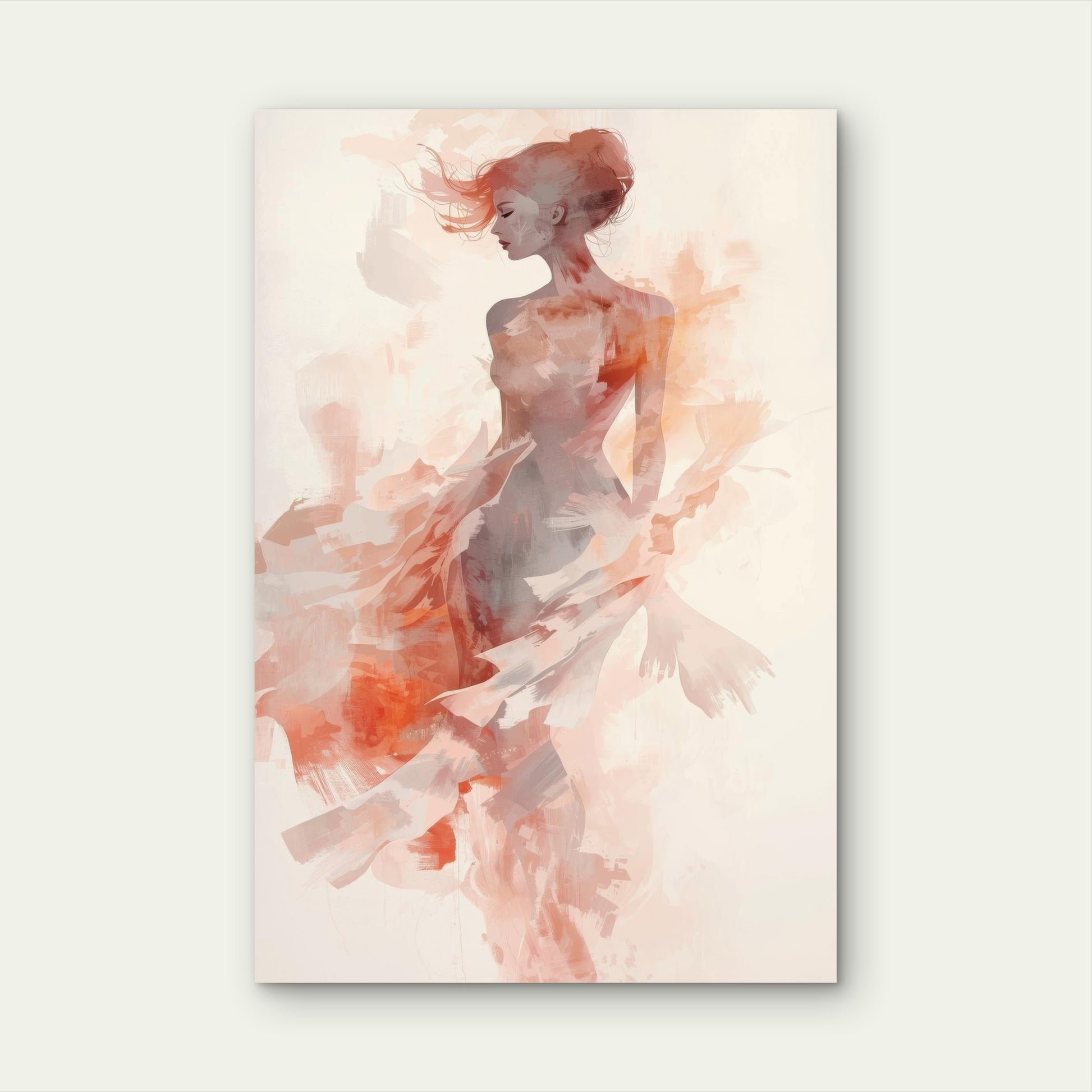Abstract Watercolor Pink Woman Dress Figure 40x60cm Metal Print Ready to Hang