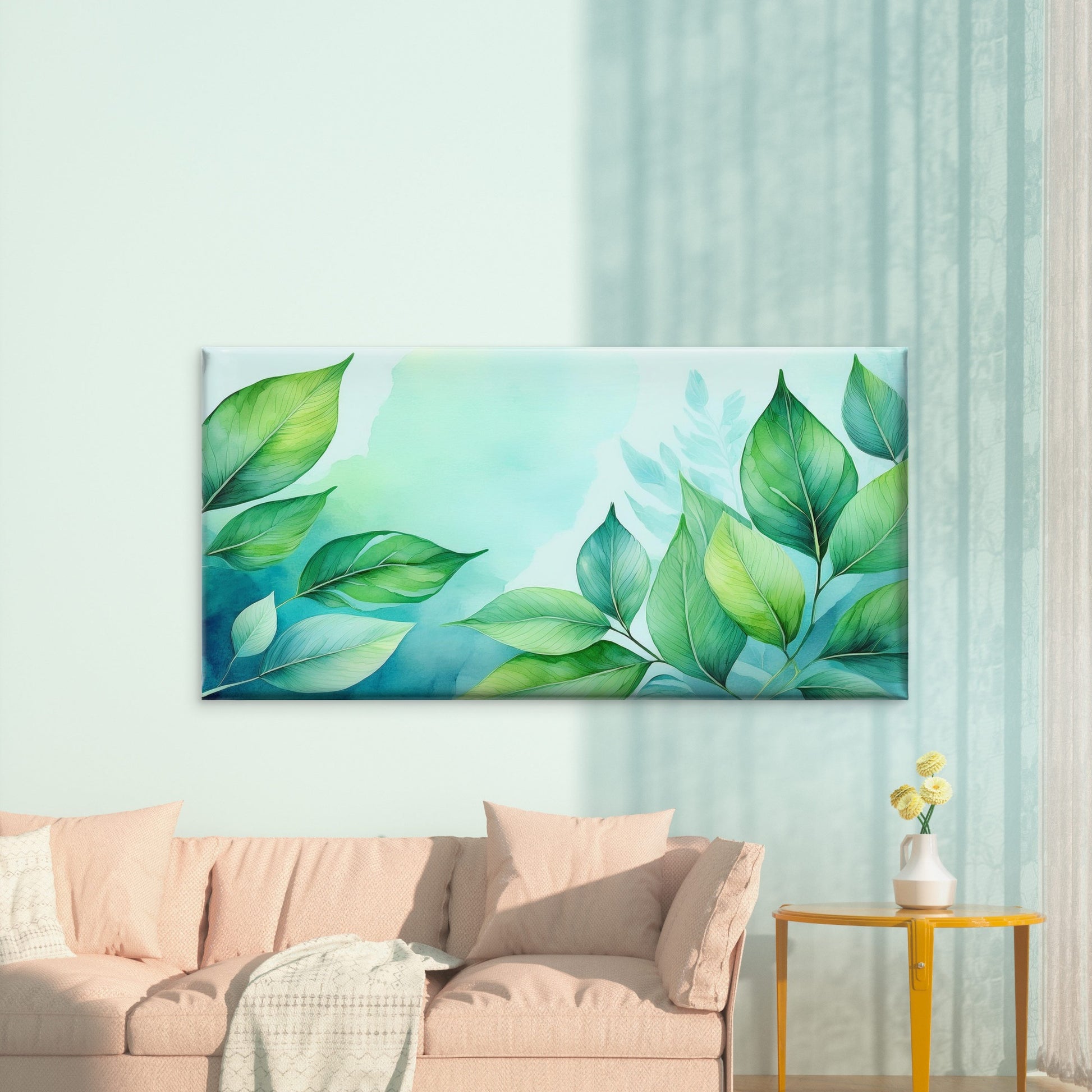 Green Leaf Watercolor Art Wall Art Canvas Office Home Room Framed 120x60cm - Bella Home Decor