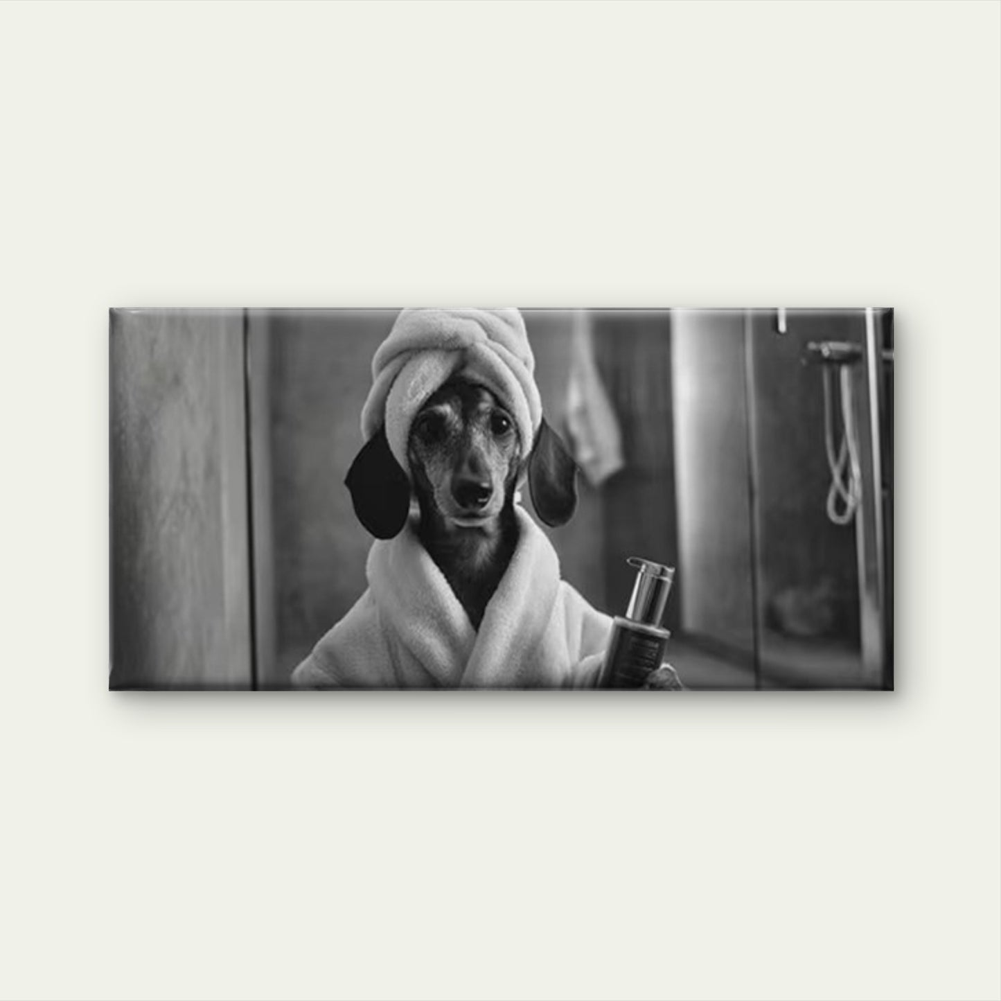 Black and White Funny Dog in Bathrobe Wall Art Canvas Office Home Room Framed 120x60cm