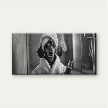 Black and White Funny Dog in Bathrobe Wall Art Canvas Office Home Room Framed 120x60cm