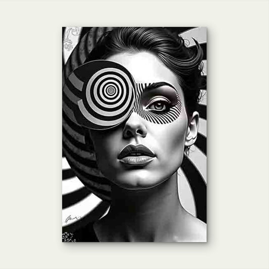 Black and White Abstract Style Portrait 60x90cm Metal Print Ready to Hang