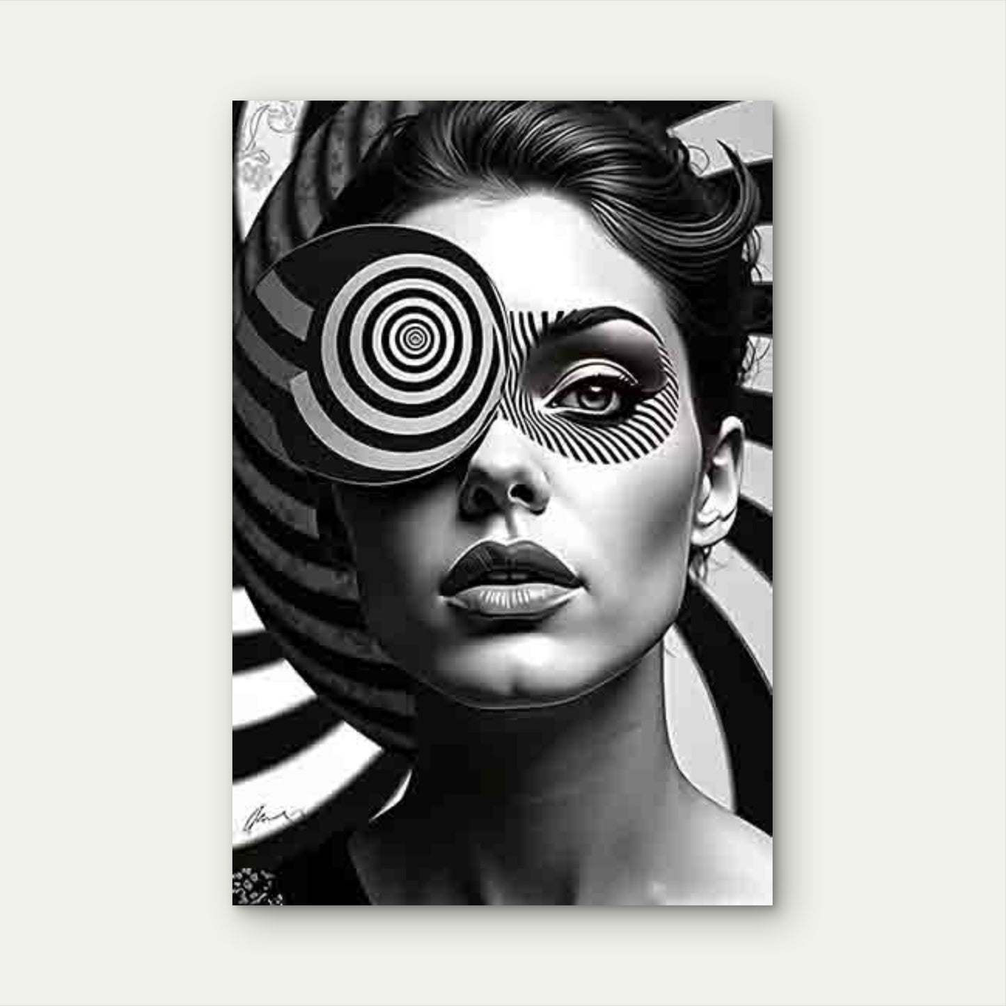 Black and White Abstract Style Portrait 40x60cm Metal Print Ready to Hang - Bella Home Decor