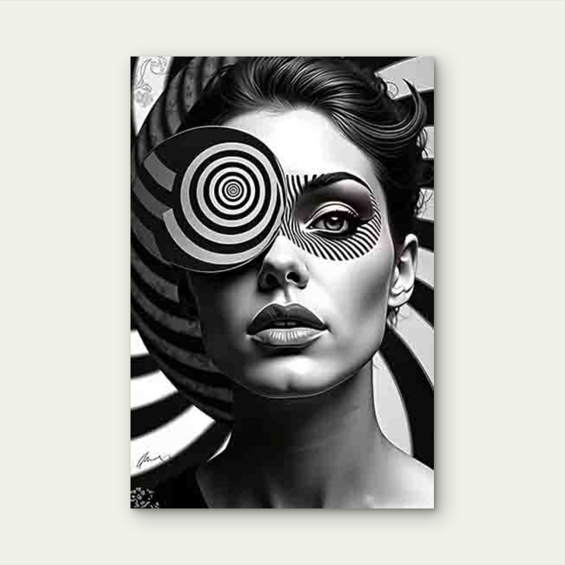 Black and White Abstract Style Portrait 40x60cm Metal Print Ready to Hang - Bella Home Decor