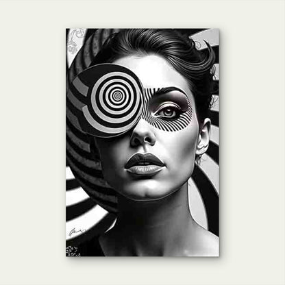 Black and White Abstract Style Portrait 40x60cm Metal Print Ready to Hang - Bella Home Decor