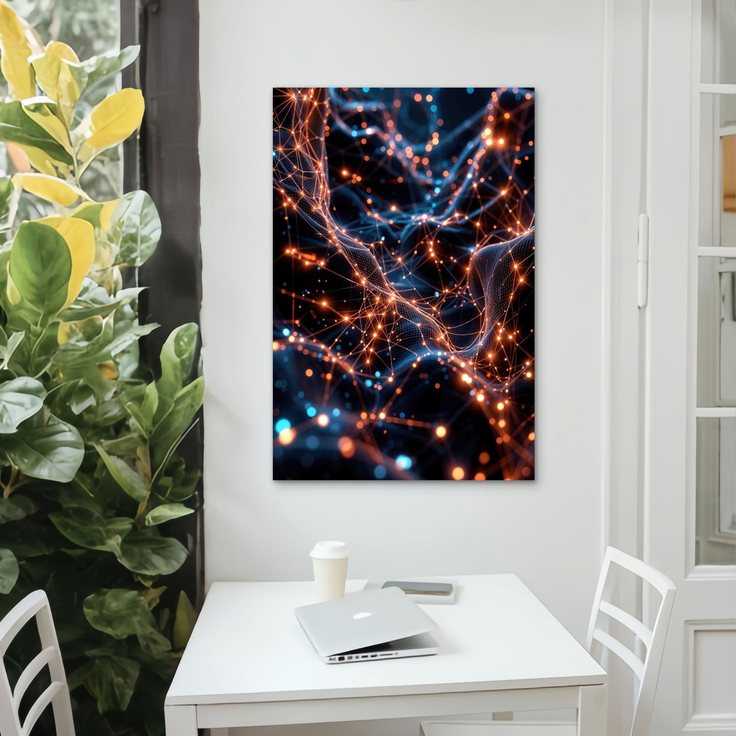 Glowing Neural Network Connections 60x90cm Metal Print Ready to Hang - Bella Home Decor