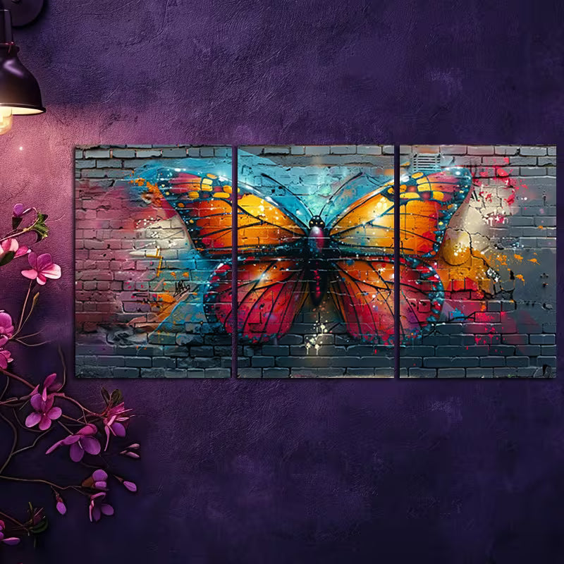 3pcs Vibrant Crystal Butterfly Wall Art Set Canvas Framed 40x60cm - High Quality Print 100% Australian Made Wall Canvas Ready to Hang