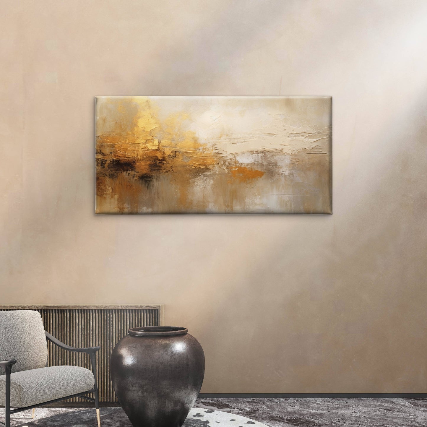 Gold Abstract Landscape Wall Art Canvas Office Home Room Framed 120x60cm