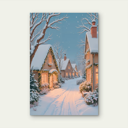 Winter Christmas Village Snow Cottage 40x60cm Metal Print Ready to Hang
