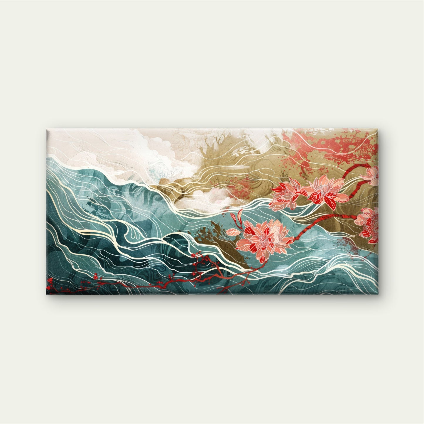 Flowing Mountain Blossom Waves Wall Art Canvas Office Home Room Framed 120x60cm