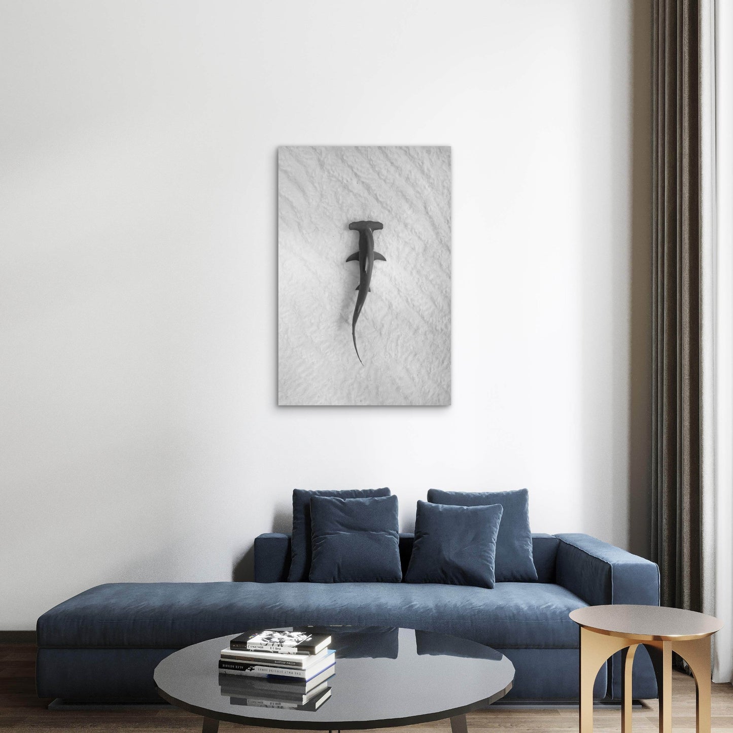 A Great Hammerhead Swimming Over A Sandy Seafloor 40x60cm Metal Print Ready to Hang - Bella Home Decor