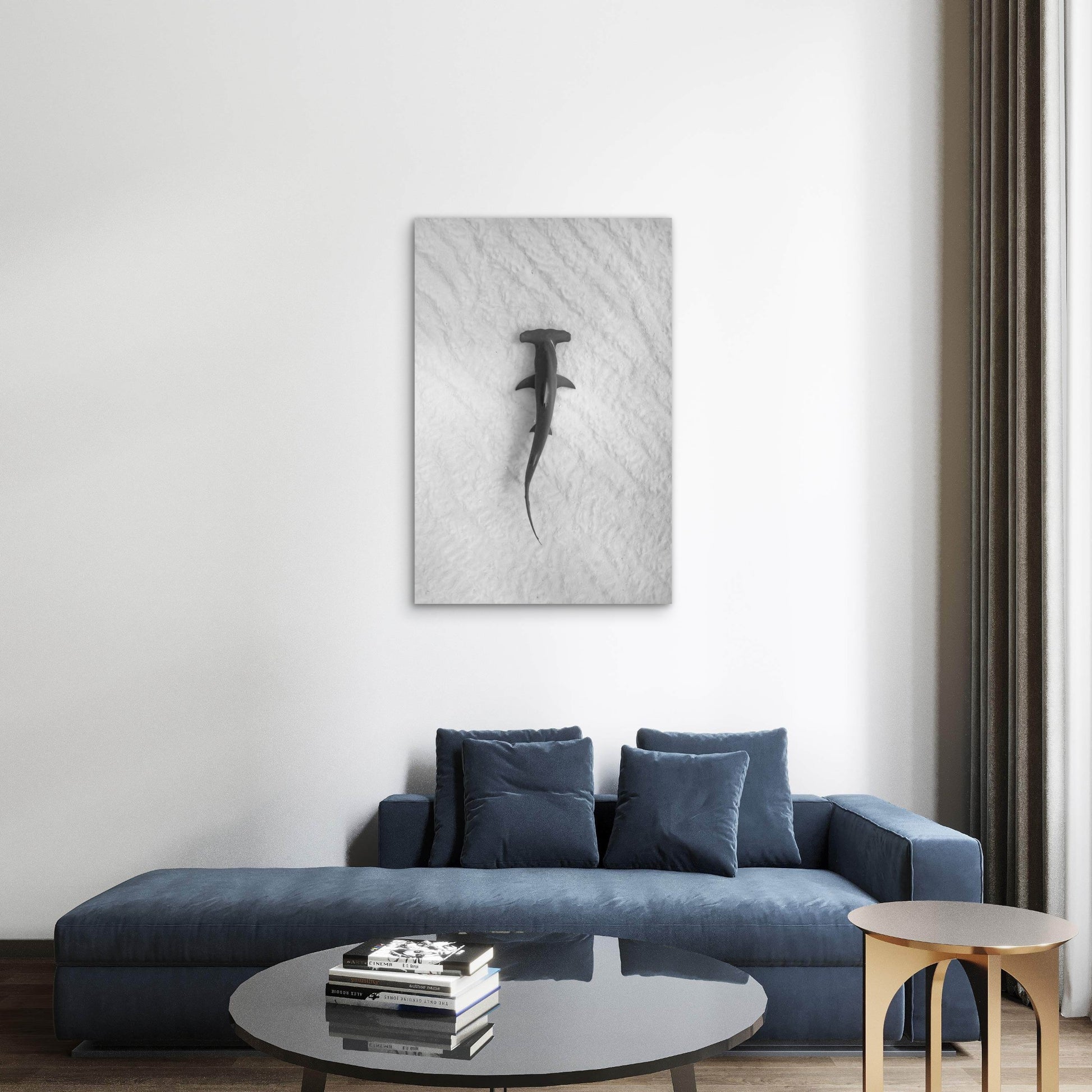 A Great Hammerhead Swimming Over A Sandy Seafloor 40x60cm Metal Print Ready to Hang - Bella Home Decor