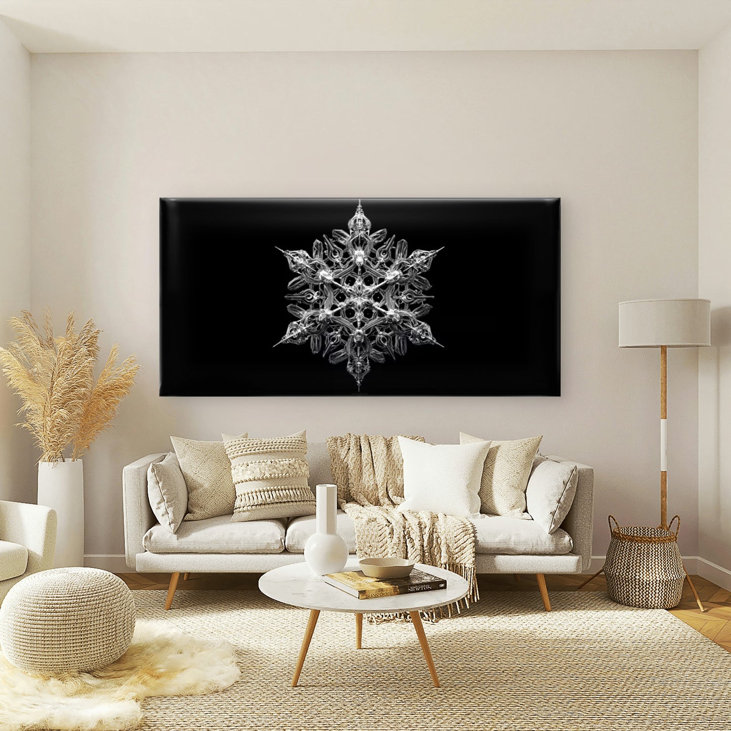 Elegant Snowflake Design Wall Art Canvas Office Home Room Framed 120x60cm