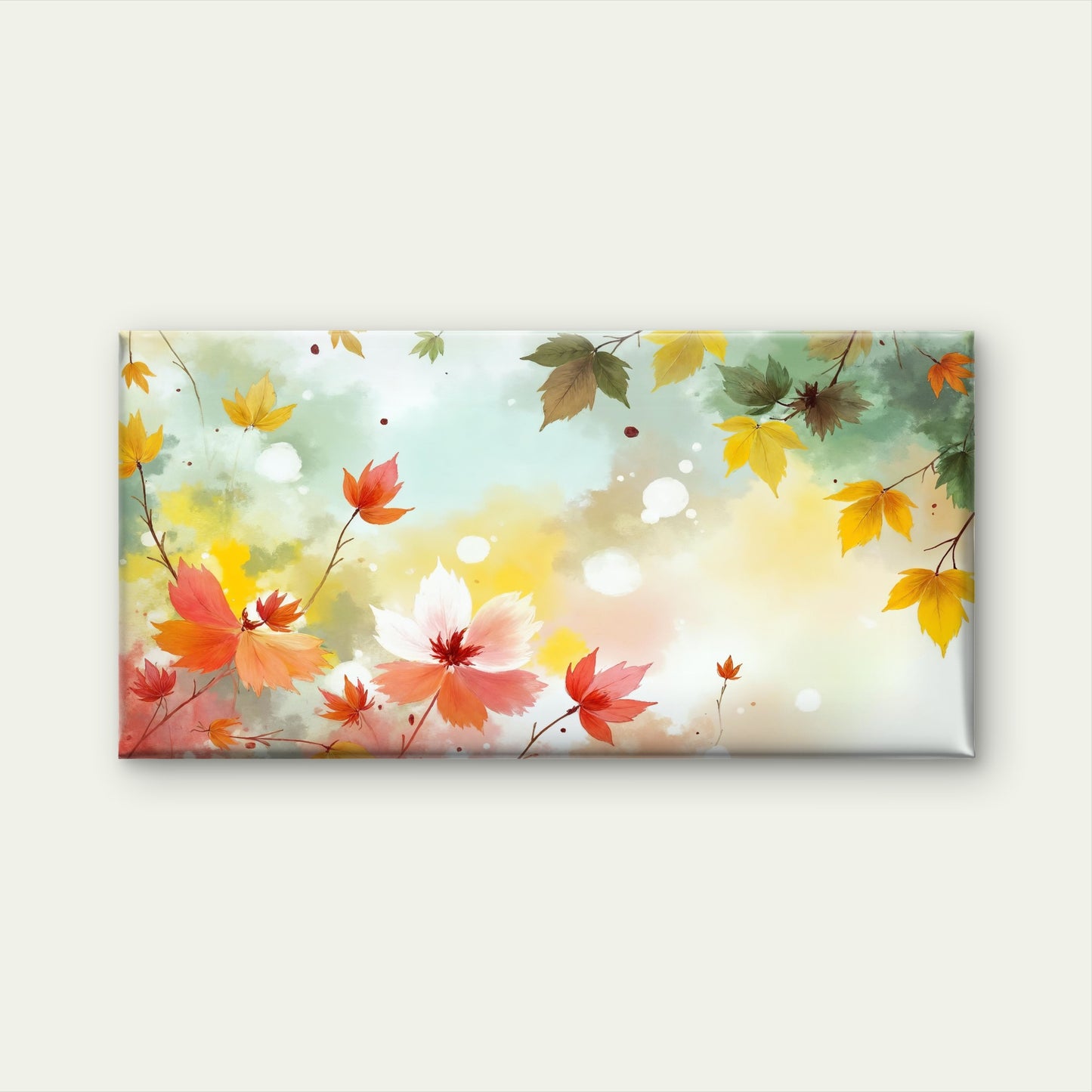 Golden Autumn Floral Watercolor Wall Art Canvas Office Home Room Framed 120x60cm - Bella Home Decor